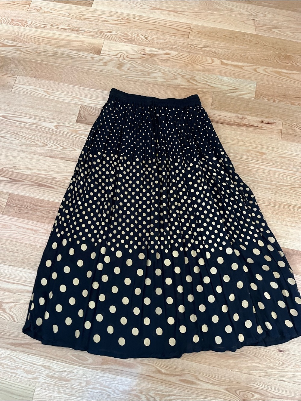 Black Maxi Skirt with Gold Polka Dots